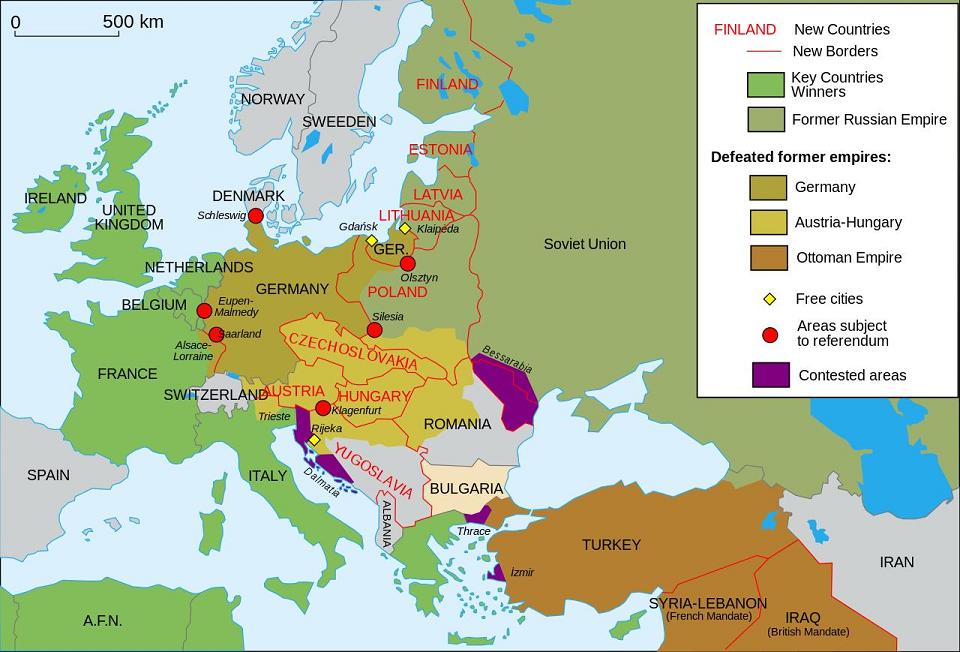 Map of Europe created under the Treaty of Lausanne 1923